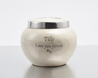 Pet Cremation Urn for Dog & Cat Ashes – Round Memorial Funeral Keepsake - Pearl White