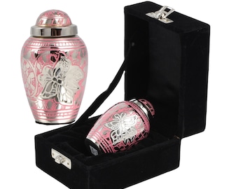 Mini Keepsake Cremation Urn For Sharing Token Ashes Human Or Pet Funeral Memorial Pink Butterfly SKU5802PIBKS