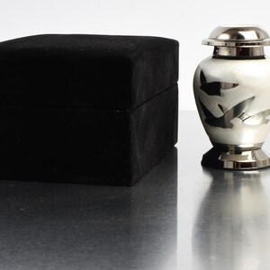 Keepsake Urn for Ashes, Small Metal Memorial Urn, Silver Flying Birds image 3