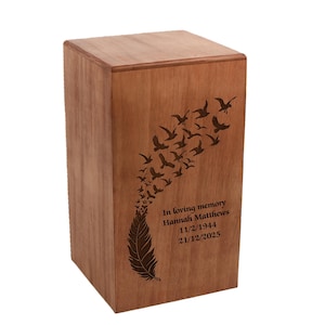 Wooden Cremation Ashes Casket, Personalised Adult Wood Urn image 1