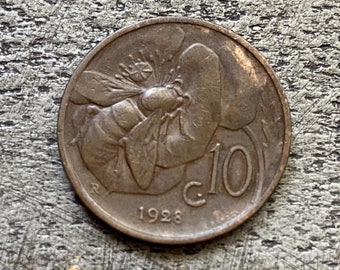 Bee on Flower / 1928 Italian Ten Centesimi Coin