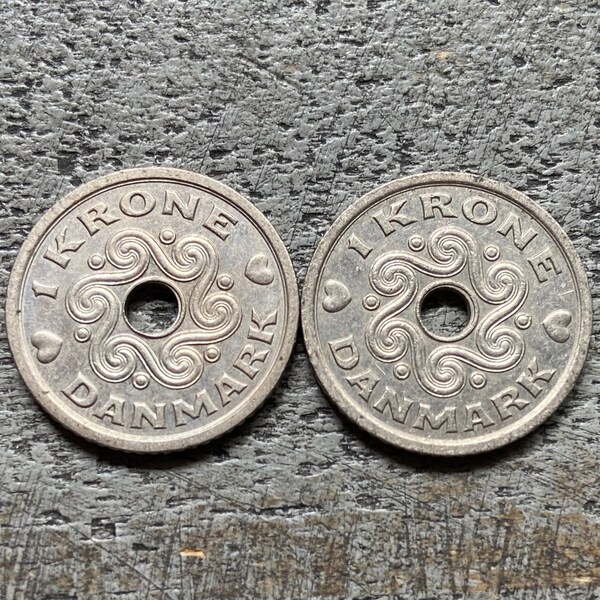 Heart Coin Set / Denmark 1 Krone / Holed Coin