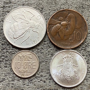 Honey Bee coin Collection - 4 Different coins with bees - 1930 - 1990