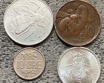 Honey Bee coin Collection - 4 Different coins with bees - 1930 - 1990