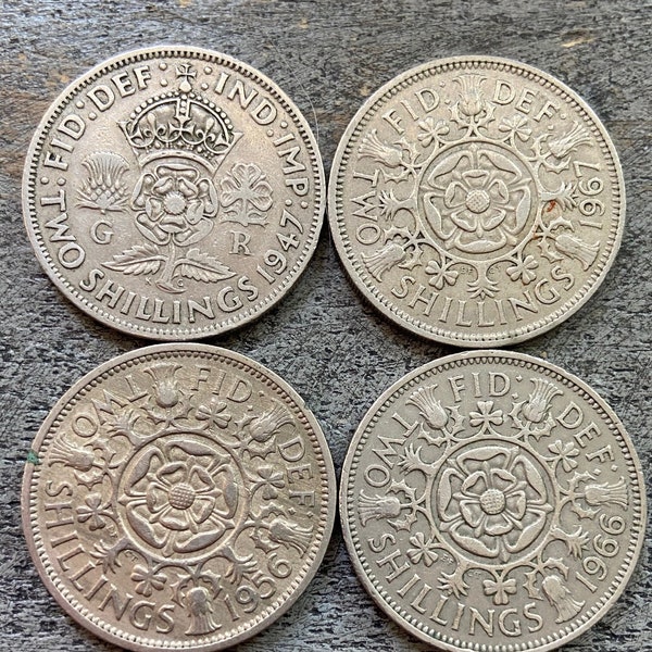 Vintage British 2 Shillings (4 Coins)