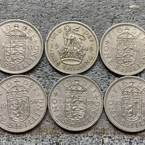 Set of Vintage British 1 Shilling Coins