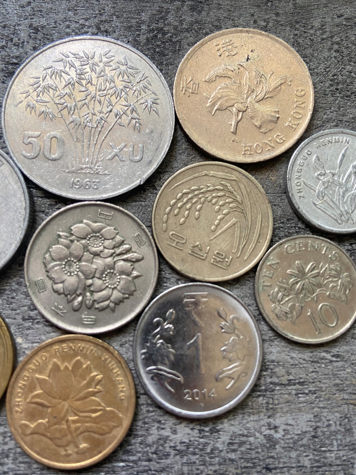 Asian Flower Coin Lot 13 / Japan China Hong Kong Etsy