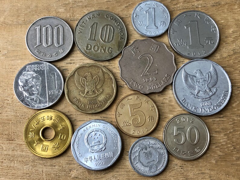 Asian Flower Coin Lot 13 / Japan China Hong Kong Etsy