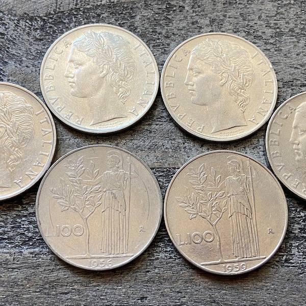 Vintage Italy 100 Lire (6 coins)