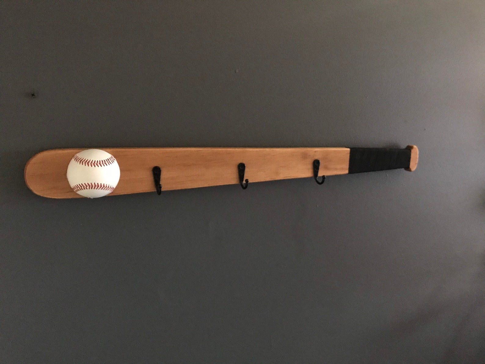 Baseball Bat Coat Rack Hanger. It is Great for Jackets, Hats, and More