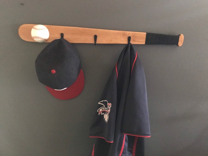 Baseball Bat Coat Rack Hanger. It is Great for Jackets, Hats, and More. It is Made With Real