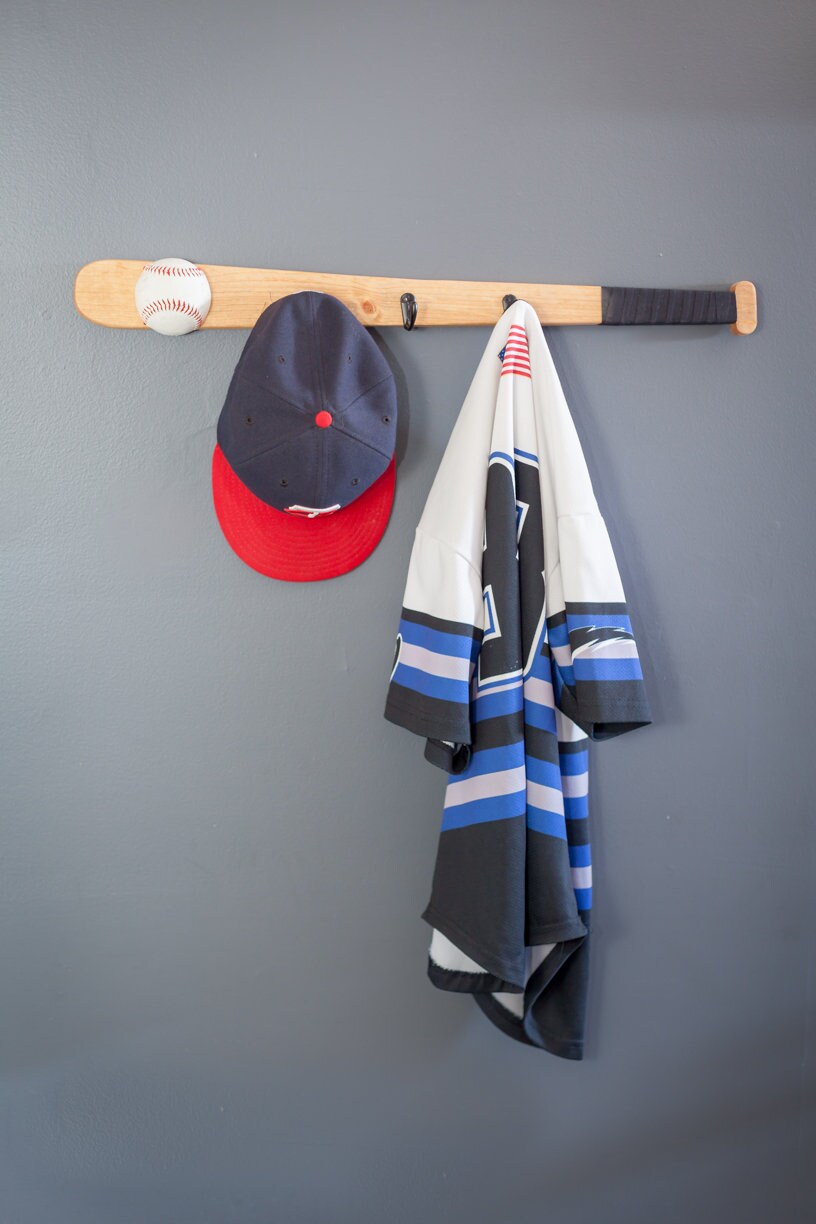 Baseball Bat Coat Rack Hanger. It is Great for Jackets, Hats, and More
