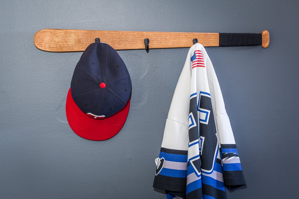 Baseball Bat Coat Rack Hanger. It is Great for Jackets, Hats, and More
