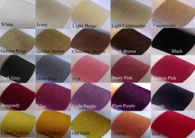 May include: Swatch card of 20 different colors of fabric. The fabric is a textured knit with a small, raised pattern. The colors are arranged in rows of four, with the names of each color printed below the swatch.