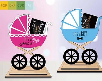 Gift card holder, baby gift card holder, baby gift, baby shower, laser ready file, laser cut file, money holder,