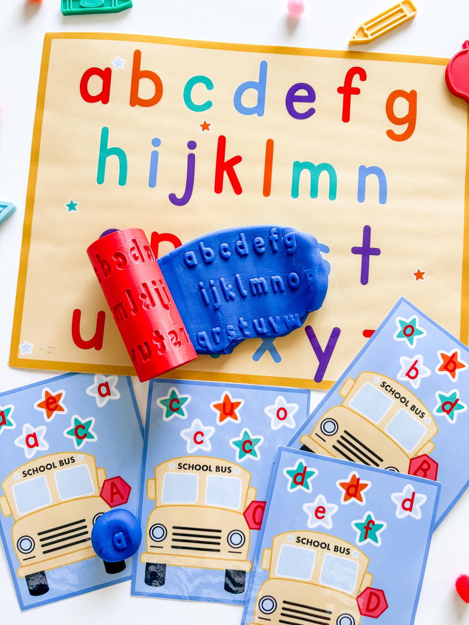 Back to School Learning Set: ABC Playdough Roller, Backpack Counters ...