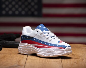 white red and blue shoes