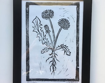 Persistenza -- Linocut Block Print -- Tarassaco -- Stampato a mano -- Automatic Earth Art