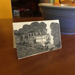 Tarjeta de tren de la paz - Linocut Bloque Impresión - Cat Stevens - Impreso a mano - Arte automático de la Tierra