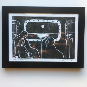 And The Moon Rose -- Linocut Block Print -- Simon & Garfunkel -- Hand Printed -- Automatic Earth Art