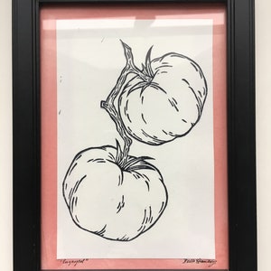 Engaged -- Linoldruck -- Tomaten -- Hand gedruckt -- Automatic Earth Art