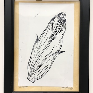 Umschlag -- Linoldruck -- Mais in der Schale -- Hand gedruckt -- Automatische Erdkunst