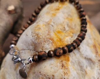 Tibetan Dzi Bead Bracelet – Black Agate Evil Eye Beaded Jewelry with Wood Accents