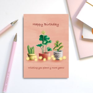 Wenskaart, verjaardag, planten, lichtjes, botanisch, verjaardag vrouw