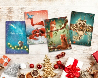 Cartes de Noël uniques, lot de 4 ou 8, ambiance chaleureuse, cartes de vœux d'hiver