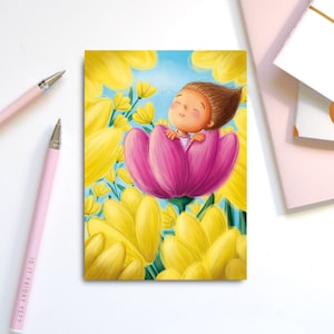 Wenskaart, bloemenmeisje, feest, vakantie, afstuderen, enjoy life, zomer, bloemen