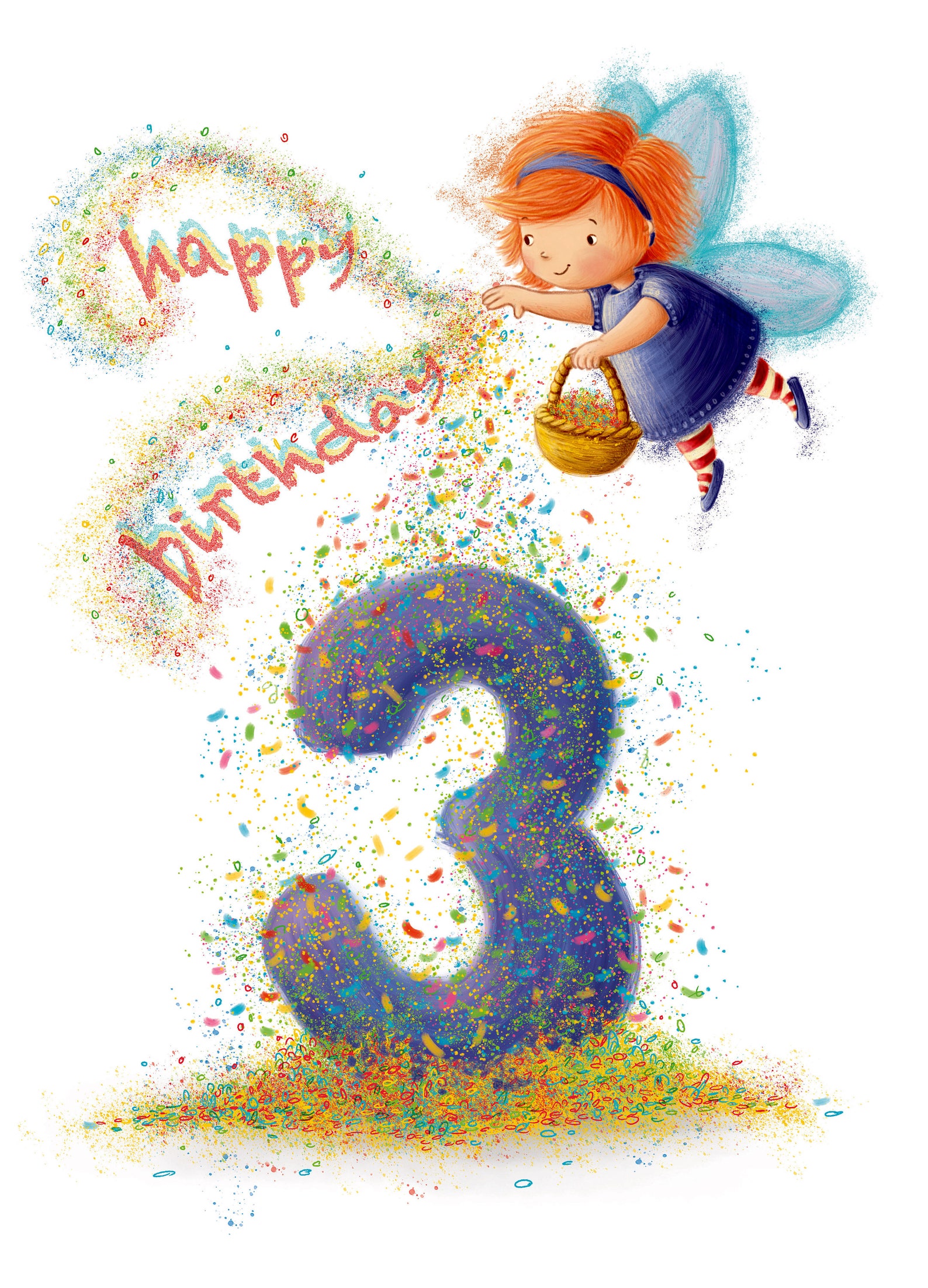 Greeting Card Birthday 3 Years Girl Confetti Party Etsy