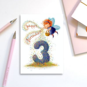 Grußkarte, Geburtstag, 3 Jahre, Mädchen, Konfetti, Party