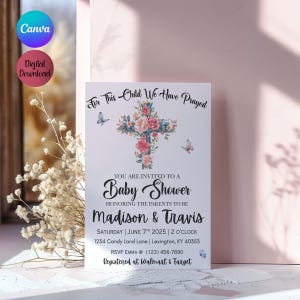 Faith Baby Shower Invitation | For This Child We Have Prayed | Digital Download | Customizable | Canva | Blessing