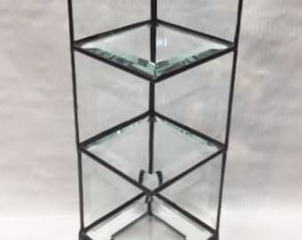 Beveled Glass Display Shelf, Display For Miniatures, Souvenir Display Box, Display Shelf, 10 3/8ths Tall x 3 Inches Wide, Hand Made in USA