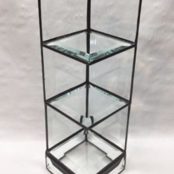 Beveled Glass Display Shelf, Display For Miniatures, Souvenir Display Box, Display Shelf, 10 3/8ths Tall x 3 Inches Wide, Hand Made in USA