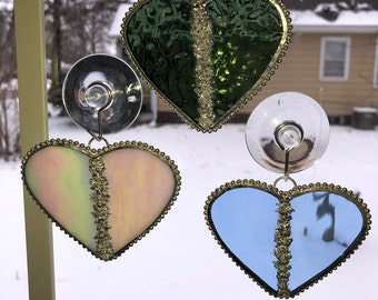 Stained Glass Hearts, Suncatchers, Silver Decoration, Made in the USA