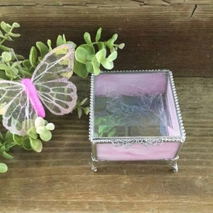 Stained Glass Box, Jewelry Box, Gift for Mom, Pink and White Marbled Keepsake Box, Breast Cancer Survivor, 3x3x2.5" Tall, Made In The USA