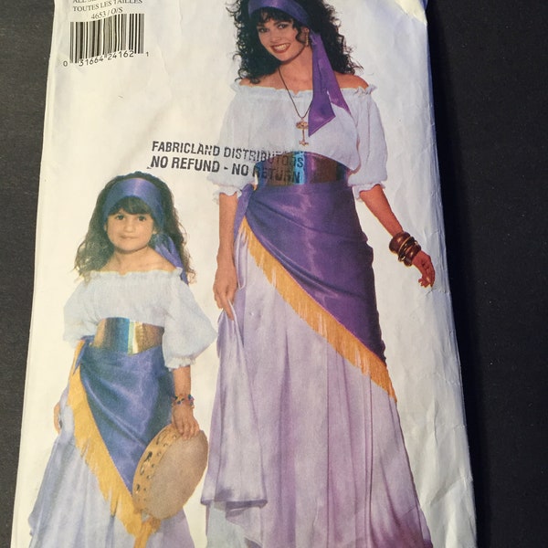 4653 Vintage Butterick 1996 Patrón de costura Misses y trajes de gitana para niños todos los tamaños incluidos (ver atrás) Sin cortar con instrucciones