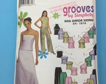 9775 Vintage 2001 Simplicity Grooves Sewing Pattern Juniors Evening Tops, Pants & Skirt  (See below for Sizes and Conditions)