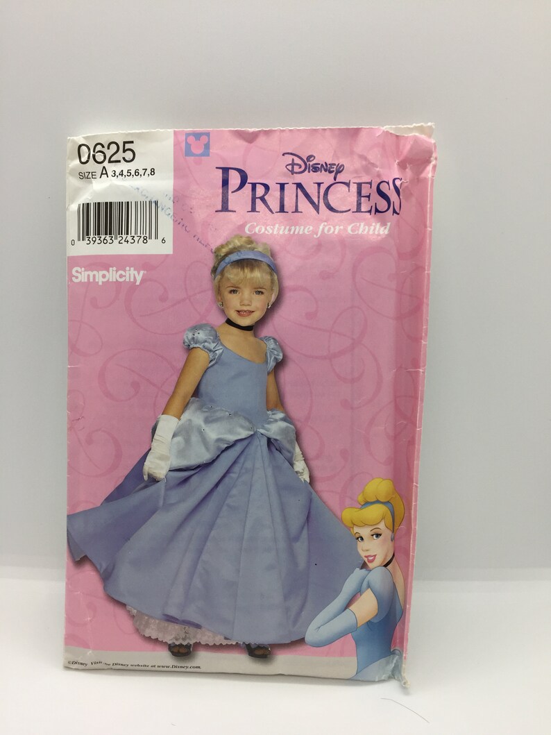 625 Simplicity Vintage 2000 Disney Princess Sewing Pattern Childrens Cinderella Costume Sz 3-8 Cut with Instructions