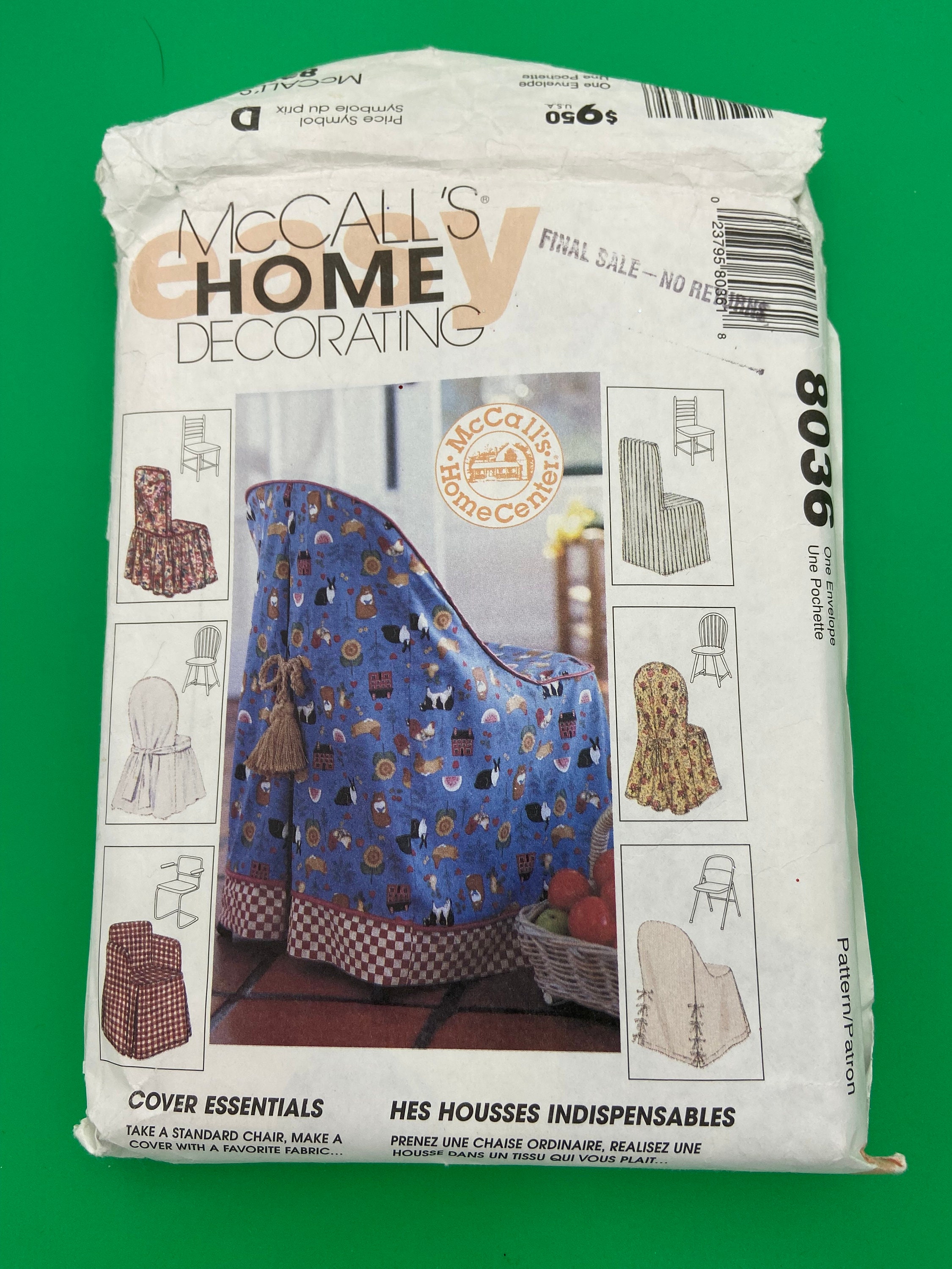 8036 Vintage 1995 Mccalls Home Decorating Sewing Pattern Chair
