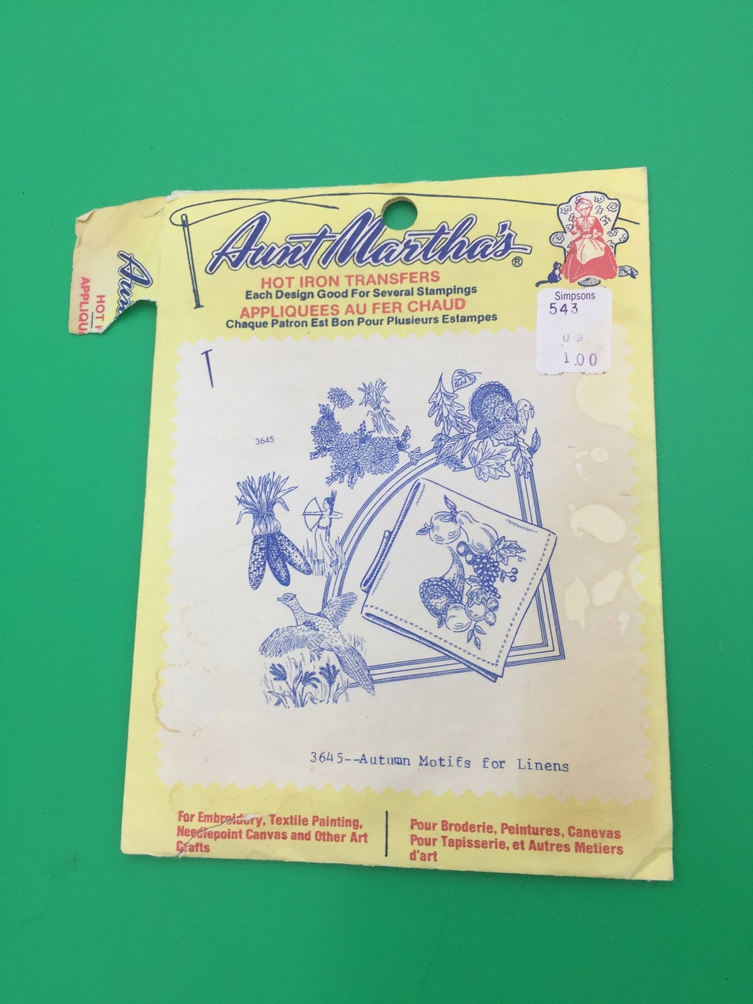 Vintage Aunt Martha's Hot Iron Transfer Patterns #3645 - Autumn Motifs ...