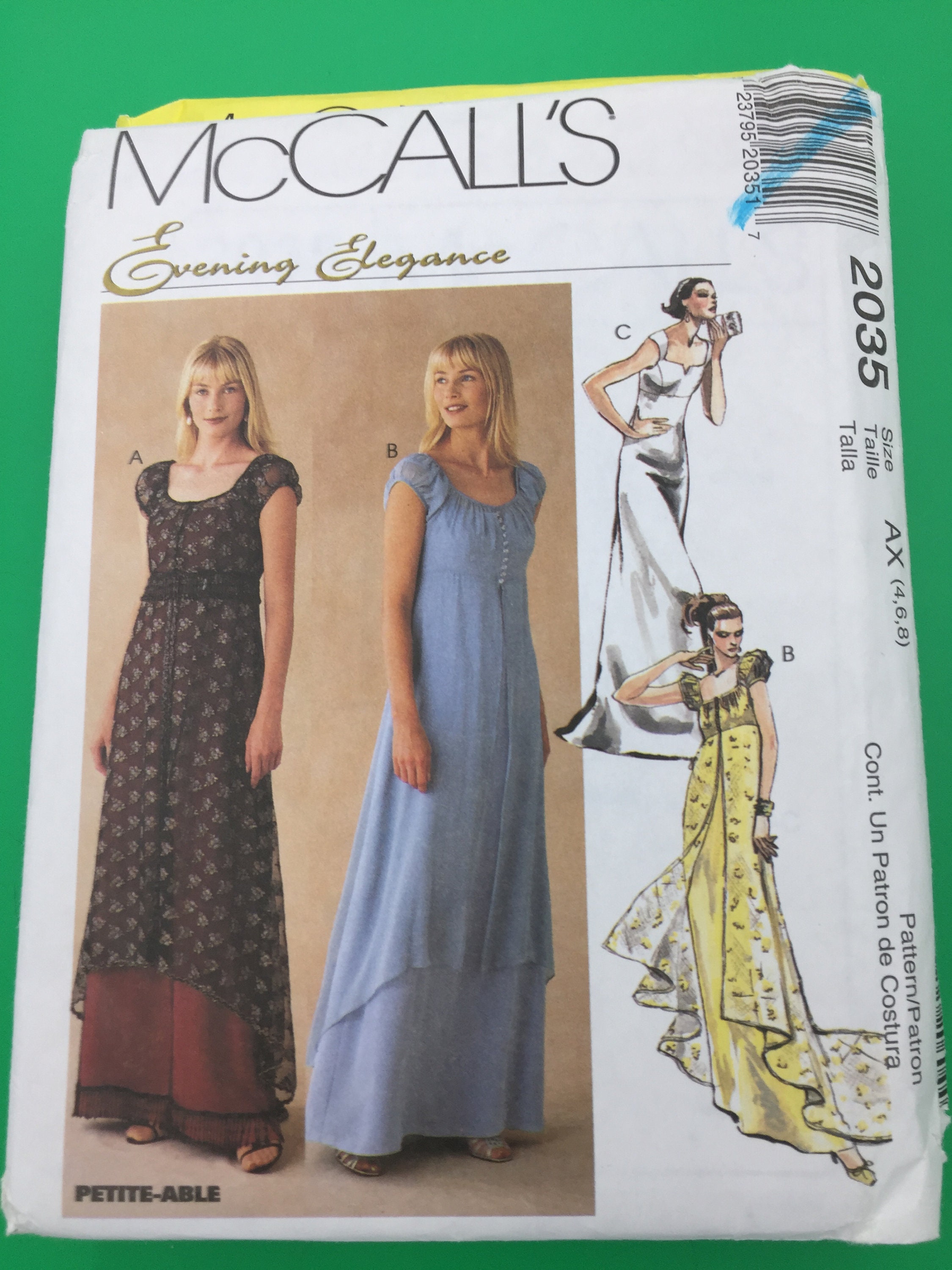 2035 Vintage 1999 Mccalls Evening Elegance Sewing Pattern Misses Lined Gowns  Sizes 4-6-8 Uncut With Instructions - Etsy