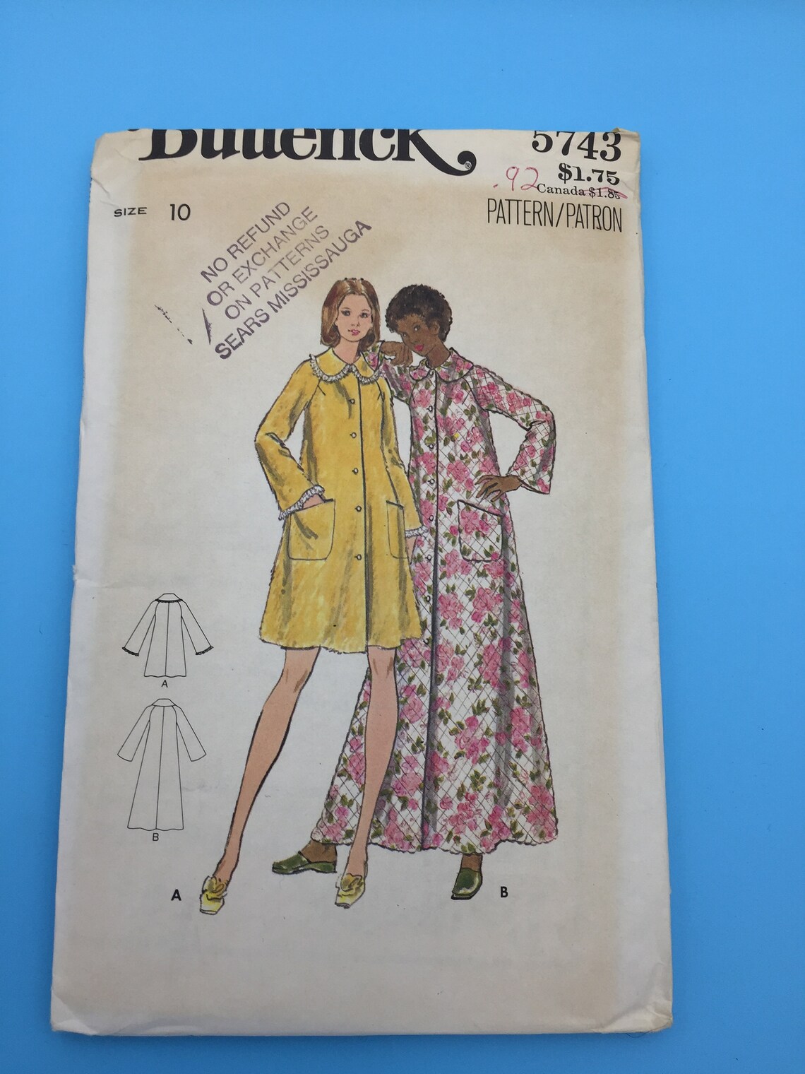 5743 Vintage 1970's Butterick Sewing Pattern Misses Robe Size 10 Uncut ...