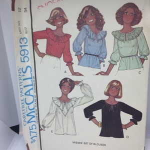 5913 McCalls 1978 Vintage Carefree Sewing Pattern Misses Set of Blouses Size 12  Bust 34  Uncut with Instructions