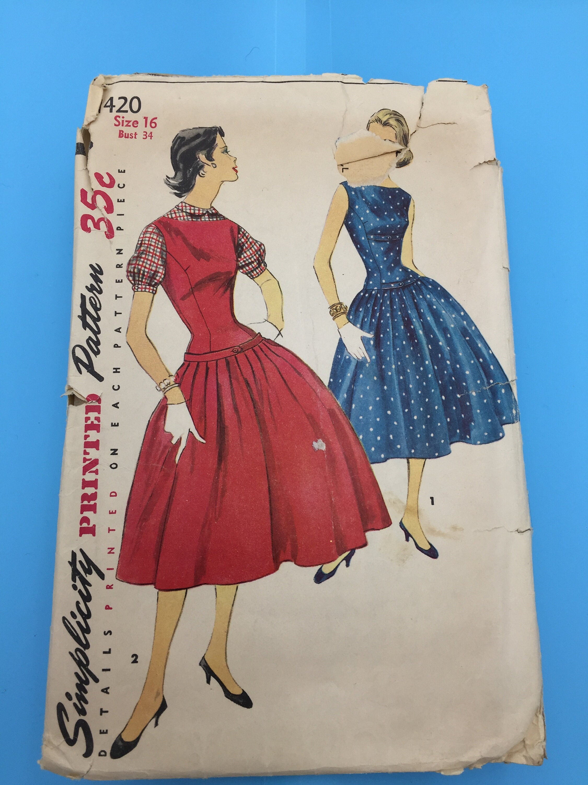 1420 Vintage 1950's Simplicity Sewing Pattern Junior Misses & Misses
