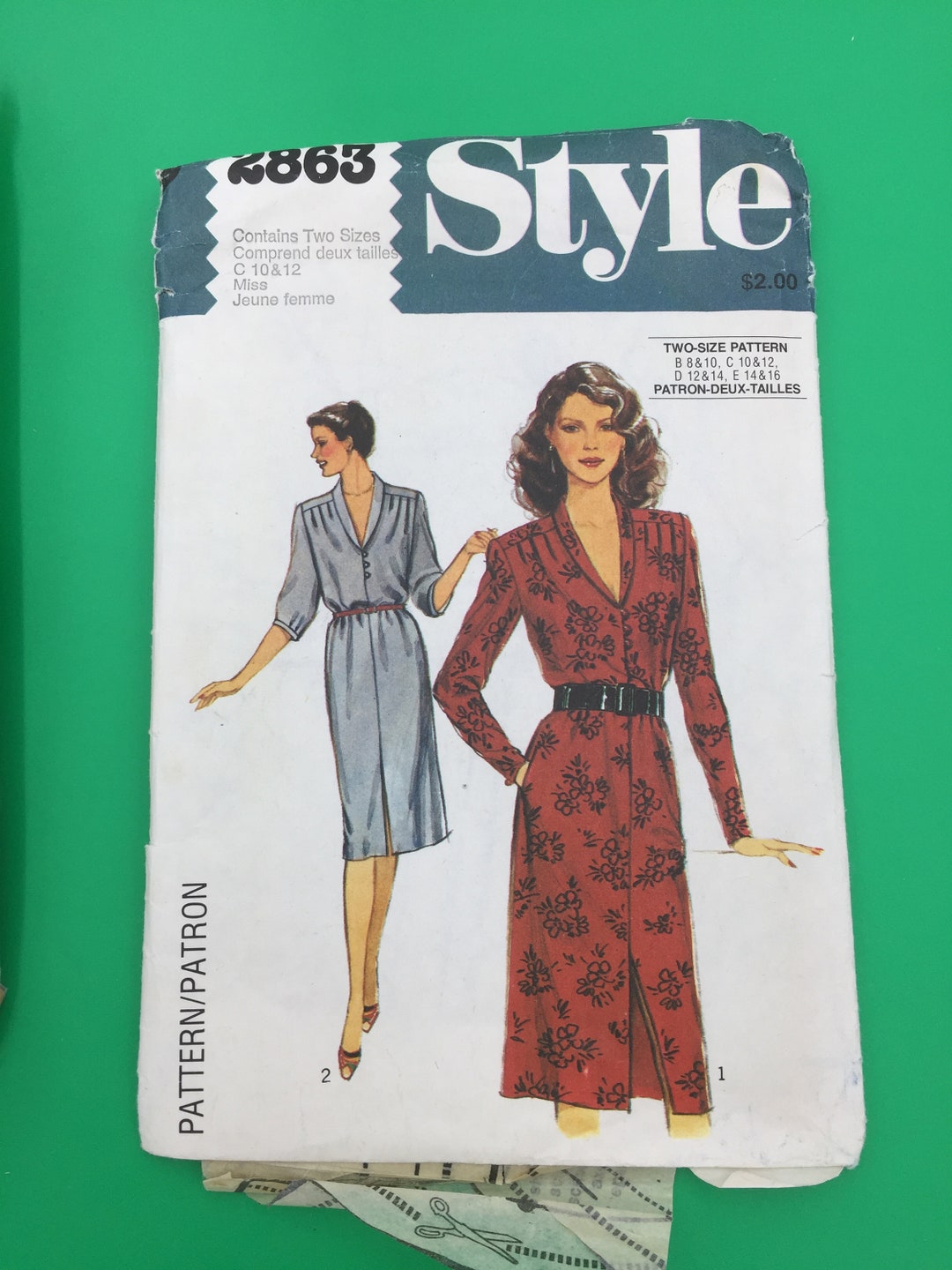 V1979 Pattern 2863 Vintage 1979 Style Sewing Pattern Misses Dress Sizes 10 & 12 Cut ...