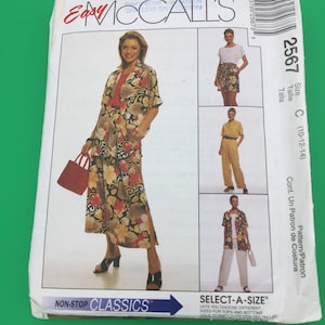 May include: A sewing pattern for a skirt and top. The pattern is from McCall's and is called "Easy Non-Stop Classics". The pattern is for sizes 10-12-14. The pattern is called "Select-A-Size" and lets you choose different sizes for tops and bottoms.