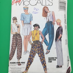 5292 Vintage 1991 McCalls Sewing Pattern  Misses T-Shirt, Top, Pants or Shorts & Headband  Sizes 10,12  Uncut with Instructions