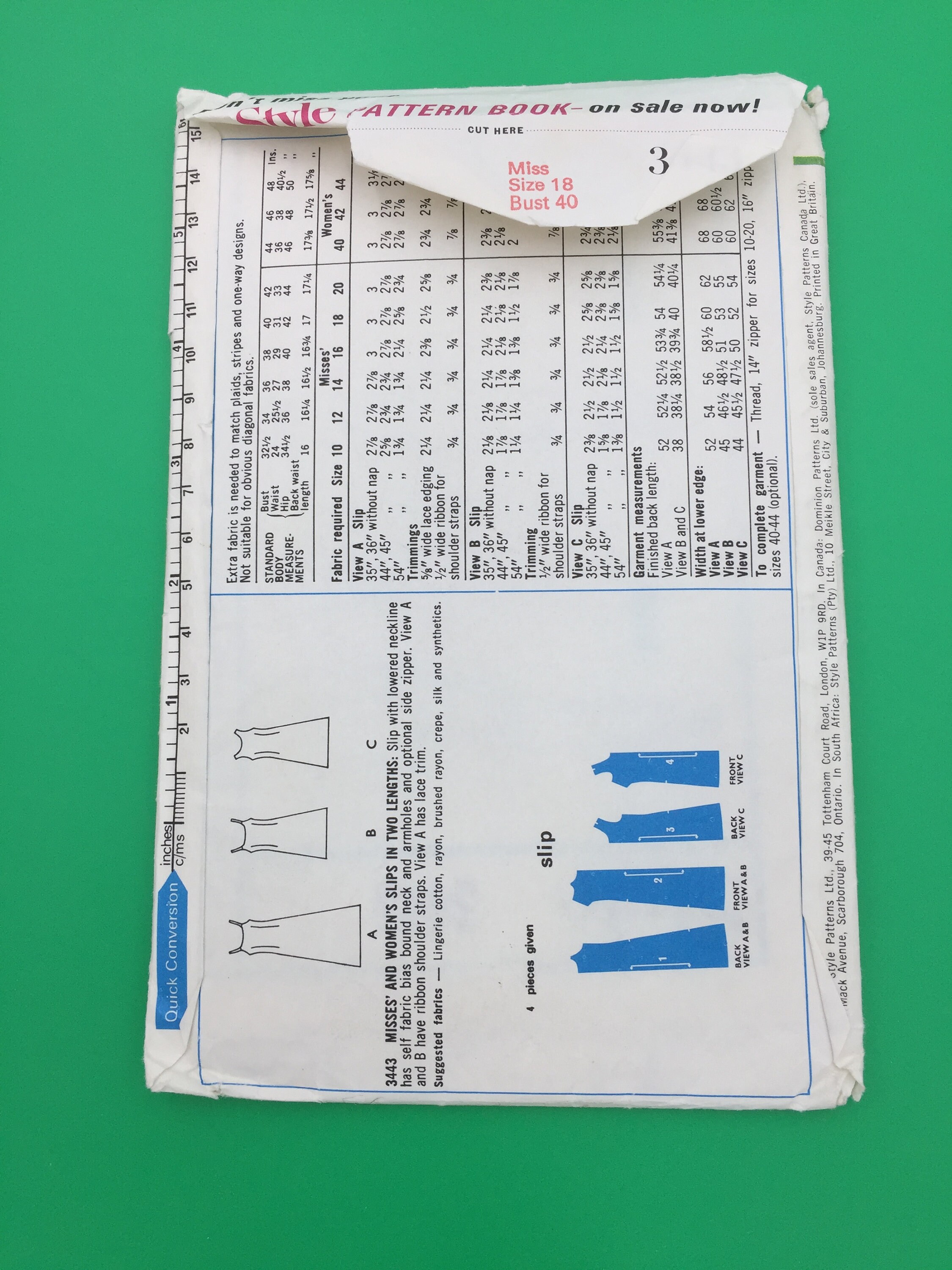 3443 Vintage 1971 Style Sewing Pattern Misses & Womens Slips in 2 ...